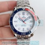 Replica Omega Seamaster White Dial Red & Blue Rubber Bezel SS Case Watch