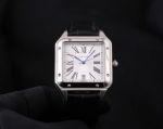 Replica Santos-Dumont CARTIER Stainless Steel Case 43mm White Dial Black Leather Band