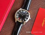 Replica Drive De Cartier Stainless SS Black Dial Leather Band Men's Watch