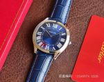 Replica Drive De Cartier Stainless SS Blue Dial Leather Band Men's Watch
