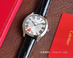 Copy Drive De Cartier Stainless Steel Case Silver Dial Leather Band For Men