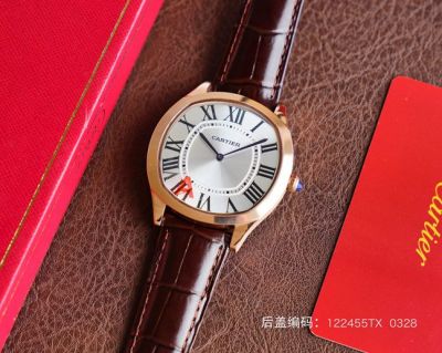 Replica Drive De Cartier Rose Gold Case Silver Dial  Brown Leather Band