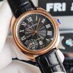 Replica CLÉ DE CARTIER Rose Gold Case 40mm Black Dial Watch For Men