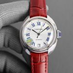 Copy CLÉ DE CARTIER Stainless Steel White Face Red Leather Band 40mm For Men