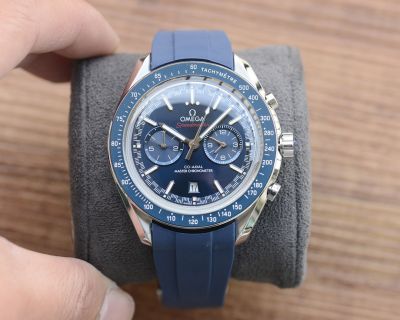 Omega Replica Speedmaster 42mm Blue Chronograph Face Rubber Band For Men