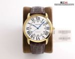 Replica RONDE SOLO DE CARTIER London SOLO Gold Case Brown Leather  42mm Watch
