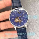 Vacheron Constantin Overseas Replica Watch Silver Bezel Blue Leather Strap