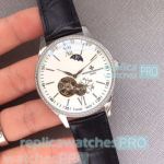 Vacheron Constantin Overseas Replica Watch Silver Bezel Black Leather Strap