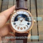 Patek Philippe Sky Moon Celestial Replica Watch White Dial Brown Leather Strap