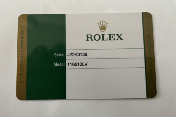 Rolex Watch Warranty UV Card Only - Green UV Card - Rolex Guarantee Card