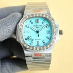 Replica Patek Philippe Nautilus Ice Blue Dial Diamond Bezel Stainless Steel Watch